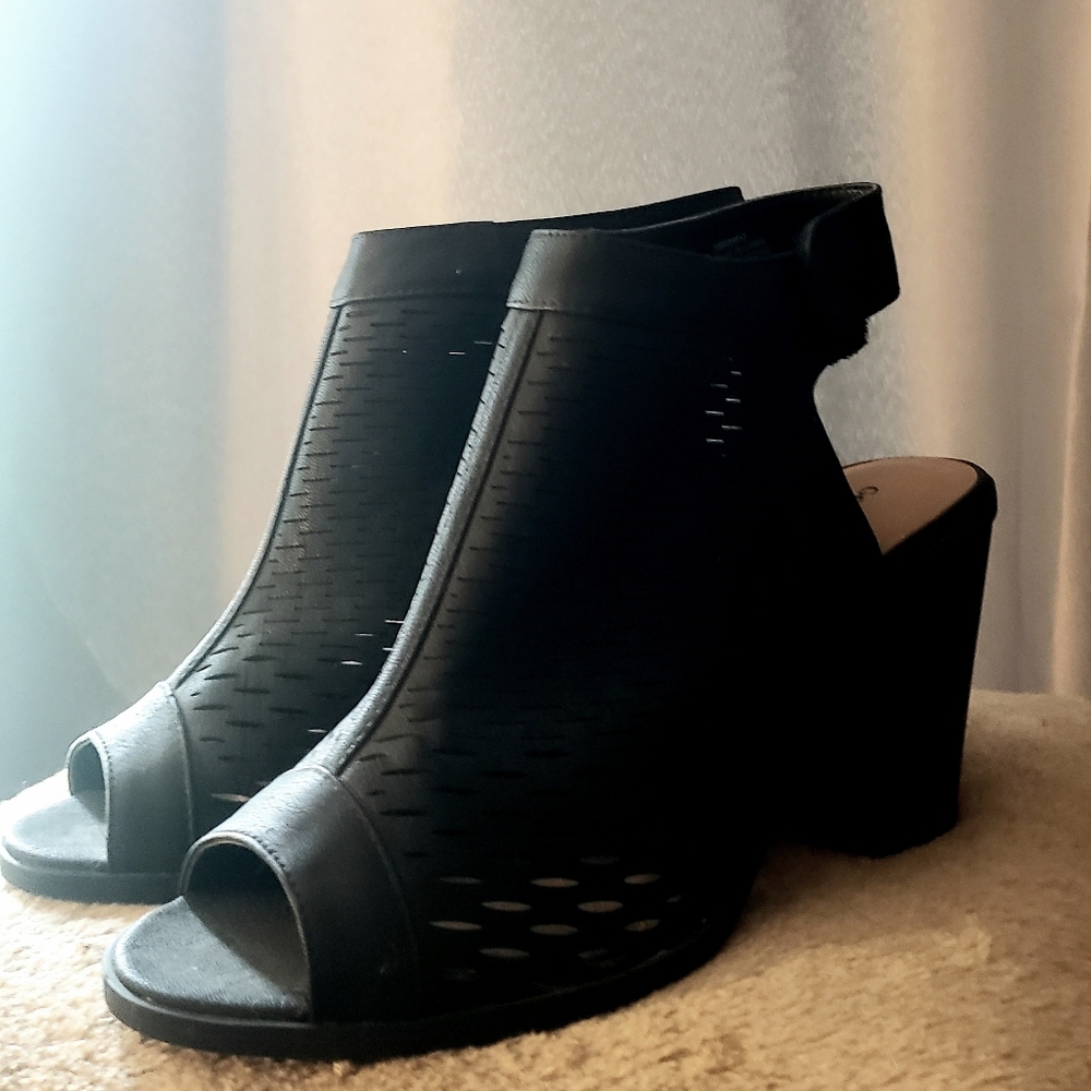 George Black Peep-Toe Heeled Sandals